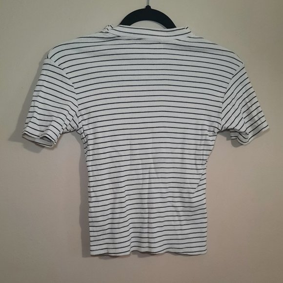 ZARA: Mock Neck Top With Black and White Stripes, Size S - Picture 3 of 3